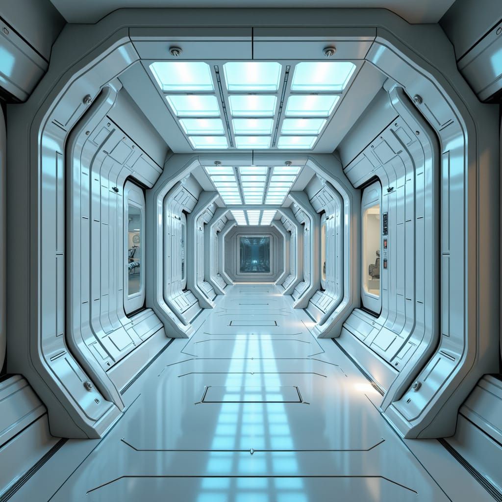 Sleek Enterprise Corridor in Retro-Futuristic Style