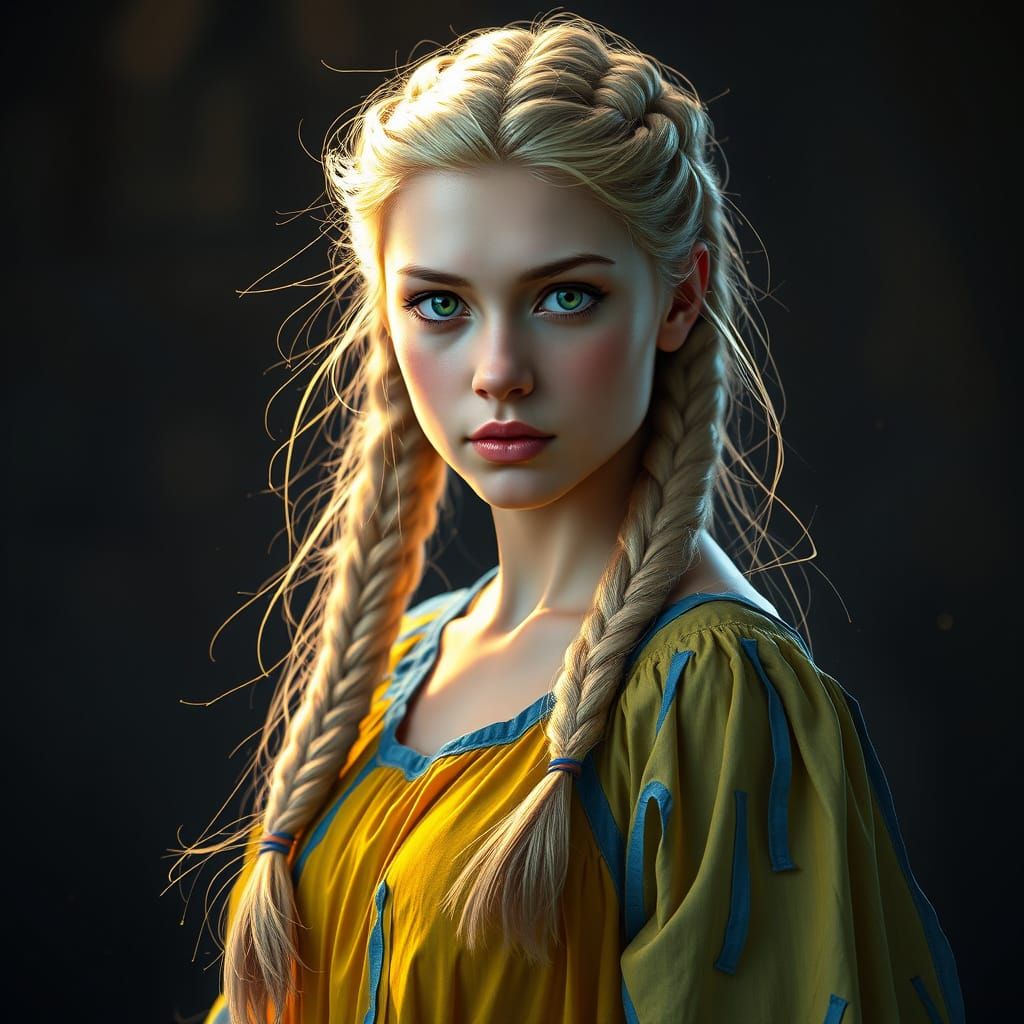 Braided Blonde Girl Portrait in Dynamic Lighting