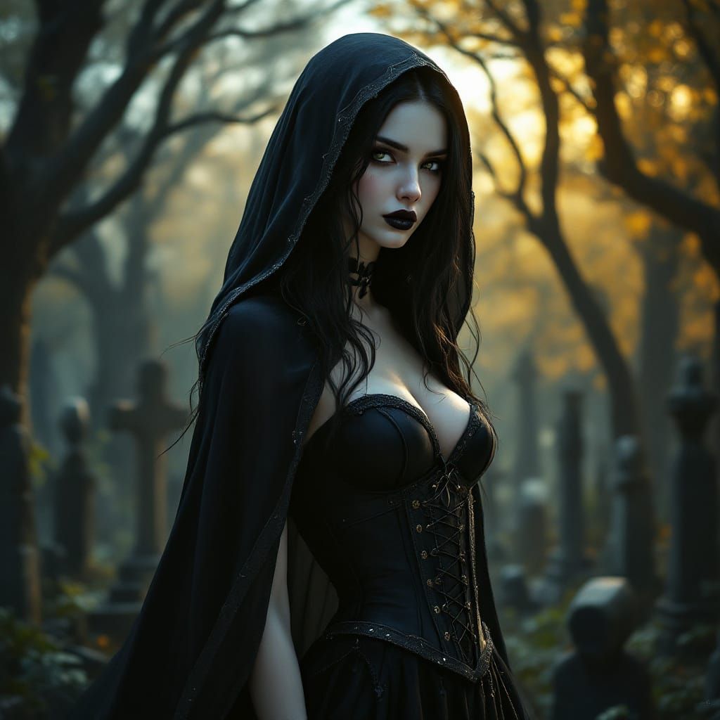 Ethereal Woman in Cemetery, Gothic Splash Art