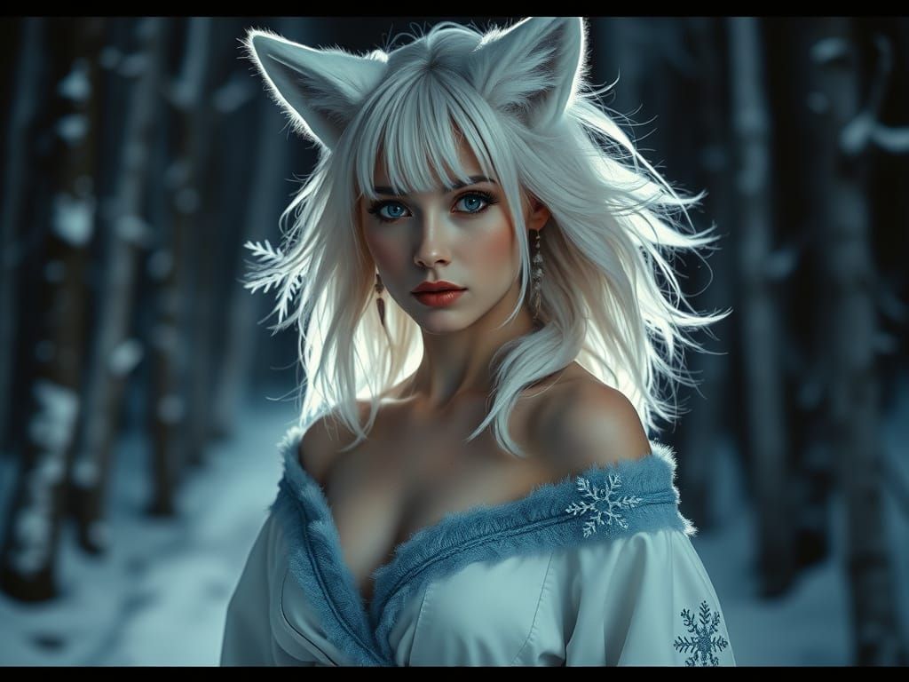 Snowy Fox Girl in Cinematic Film Still