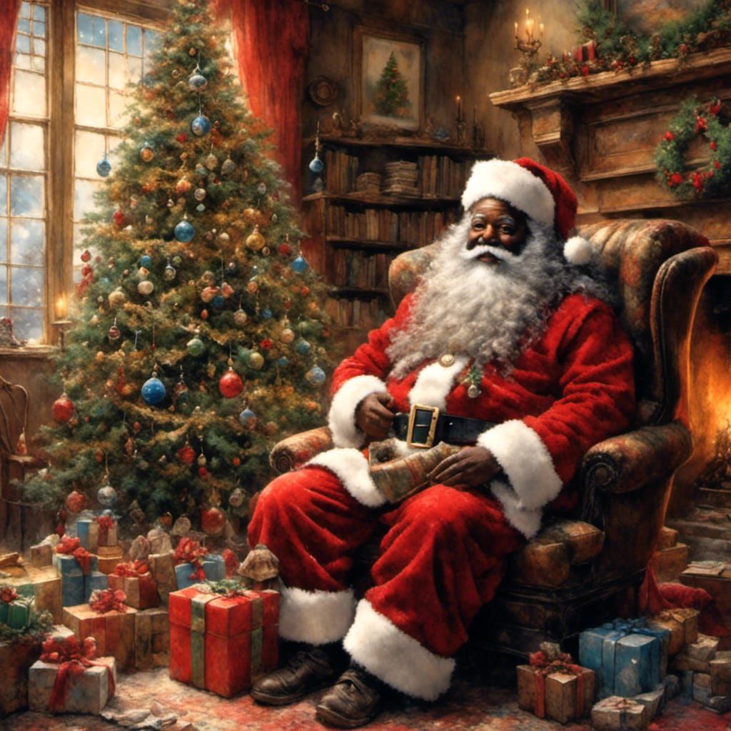 African American Santa Celebrates Christmas