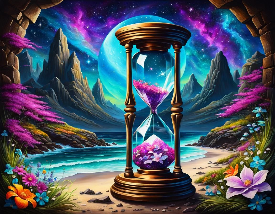 Hourglass of Dreams in Synthwave Impasto Style
