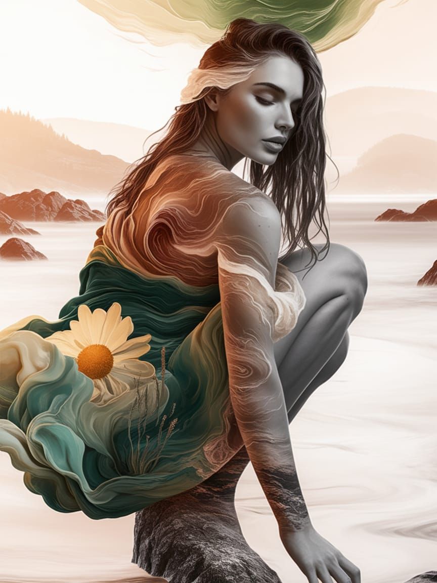 Emerald Sky Over Smögen Coast Landscape with Supermodel