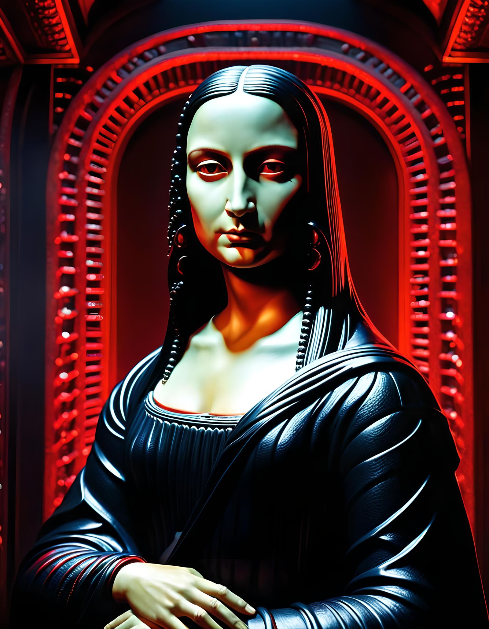 Cyberpunk Mona Lisa Portrait in Hyperrealistic Style