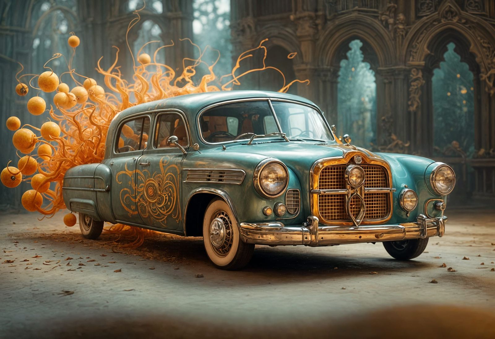 Magical Racing Car with Particle System, Surreal Art