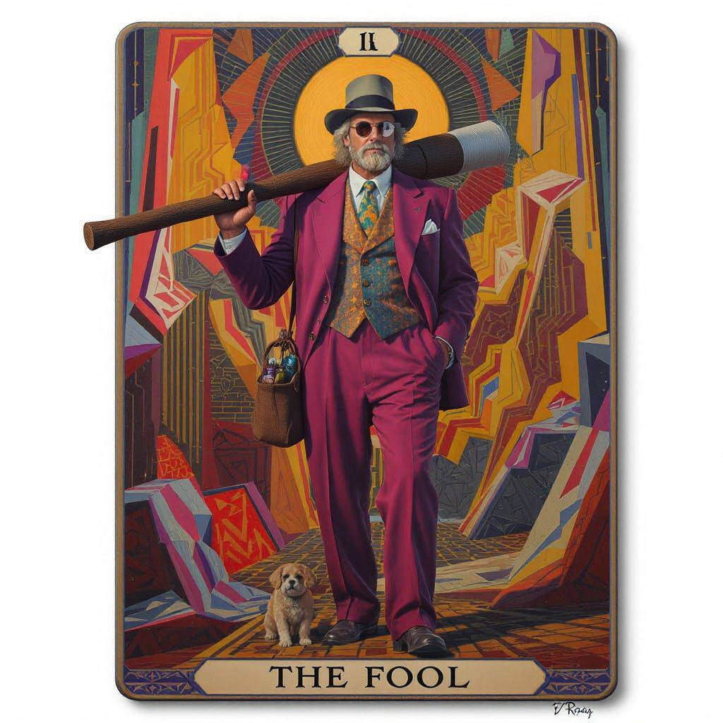 The Fool Tarot Card in Cubist Digital Art Style