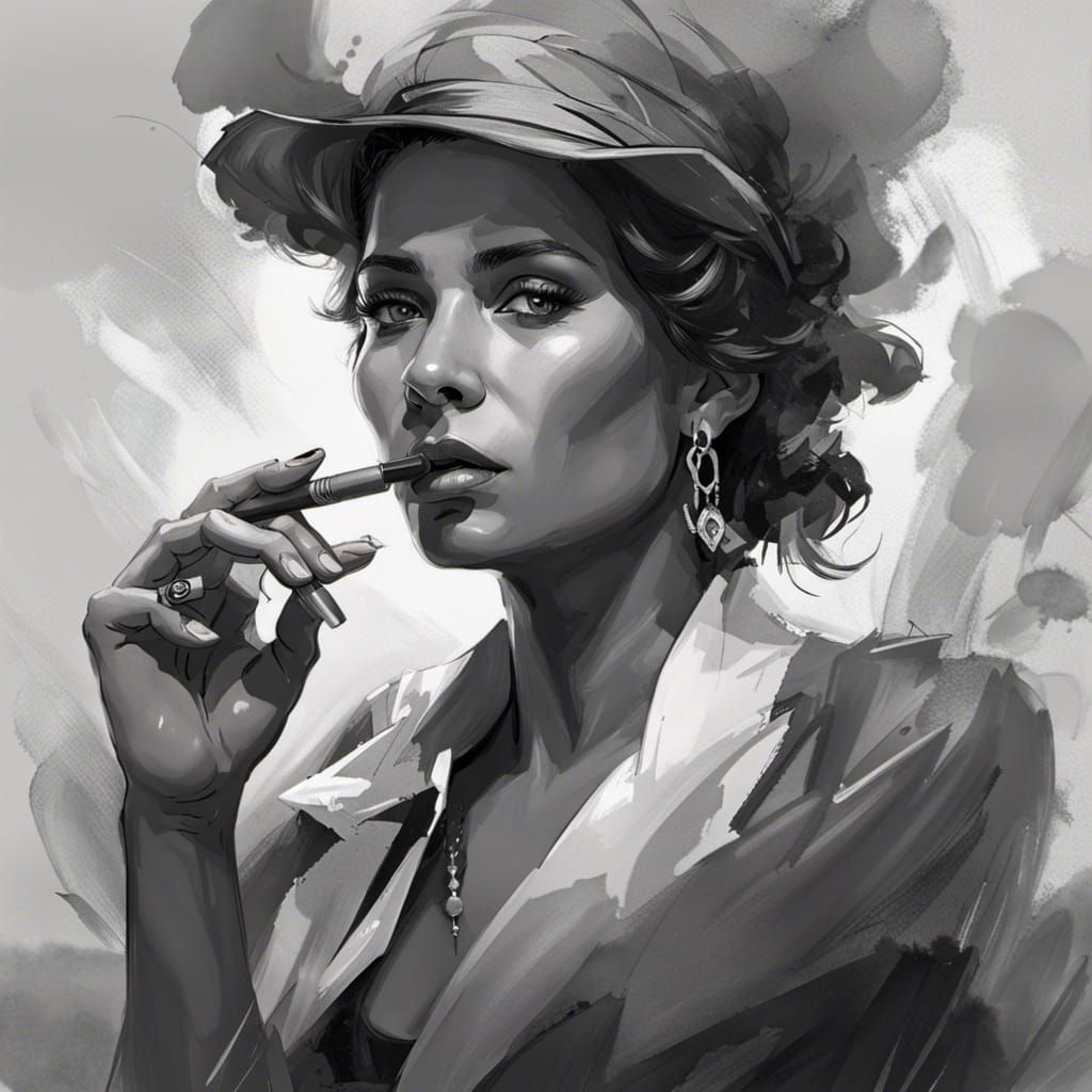 Woman Smoking Cigar: Art Deco Portrait