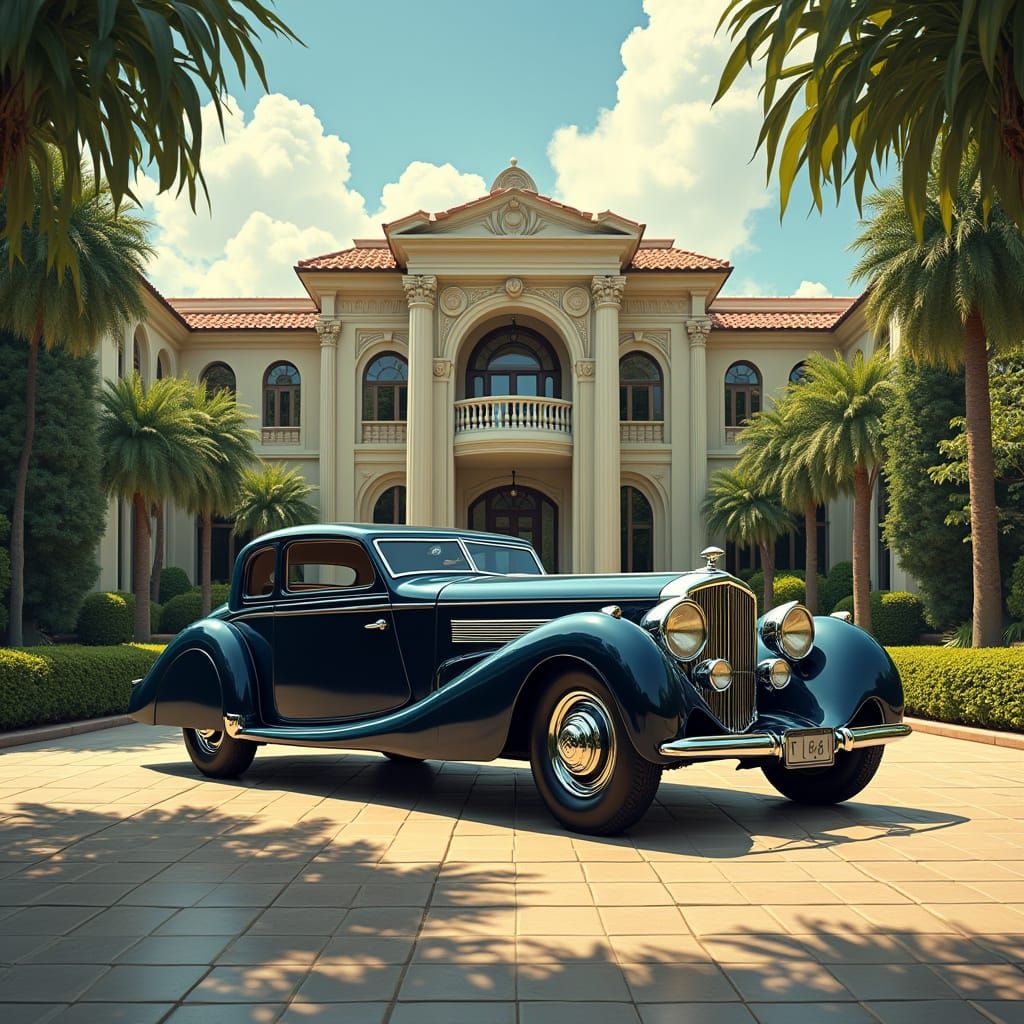 Vintage Luxury Car in Art Deco Estate
