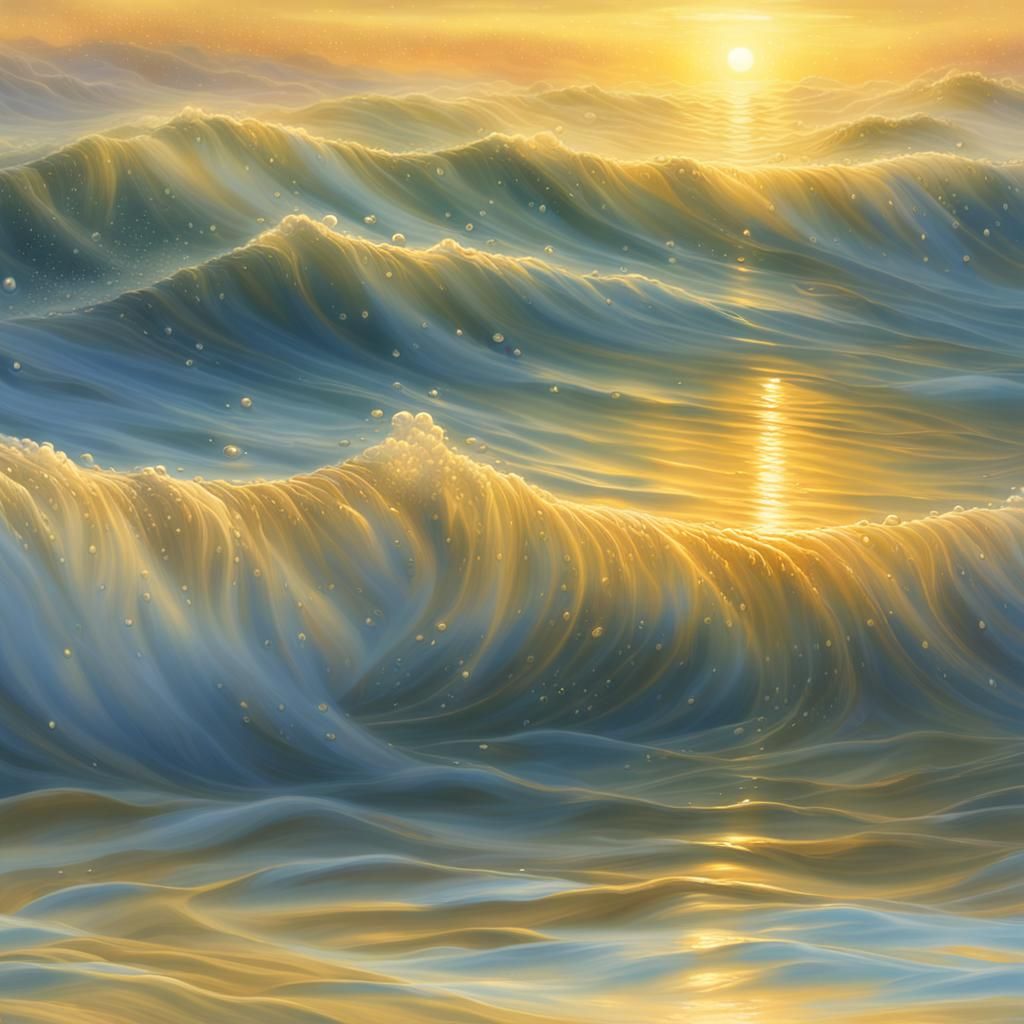 Golden Ripples in Ocean Waves Shimmer with Soft Focus