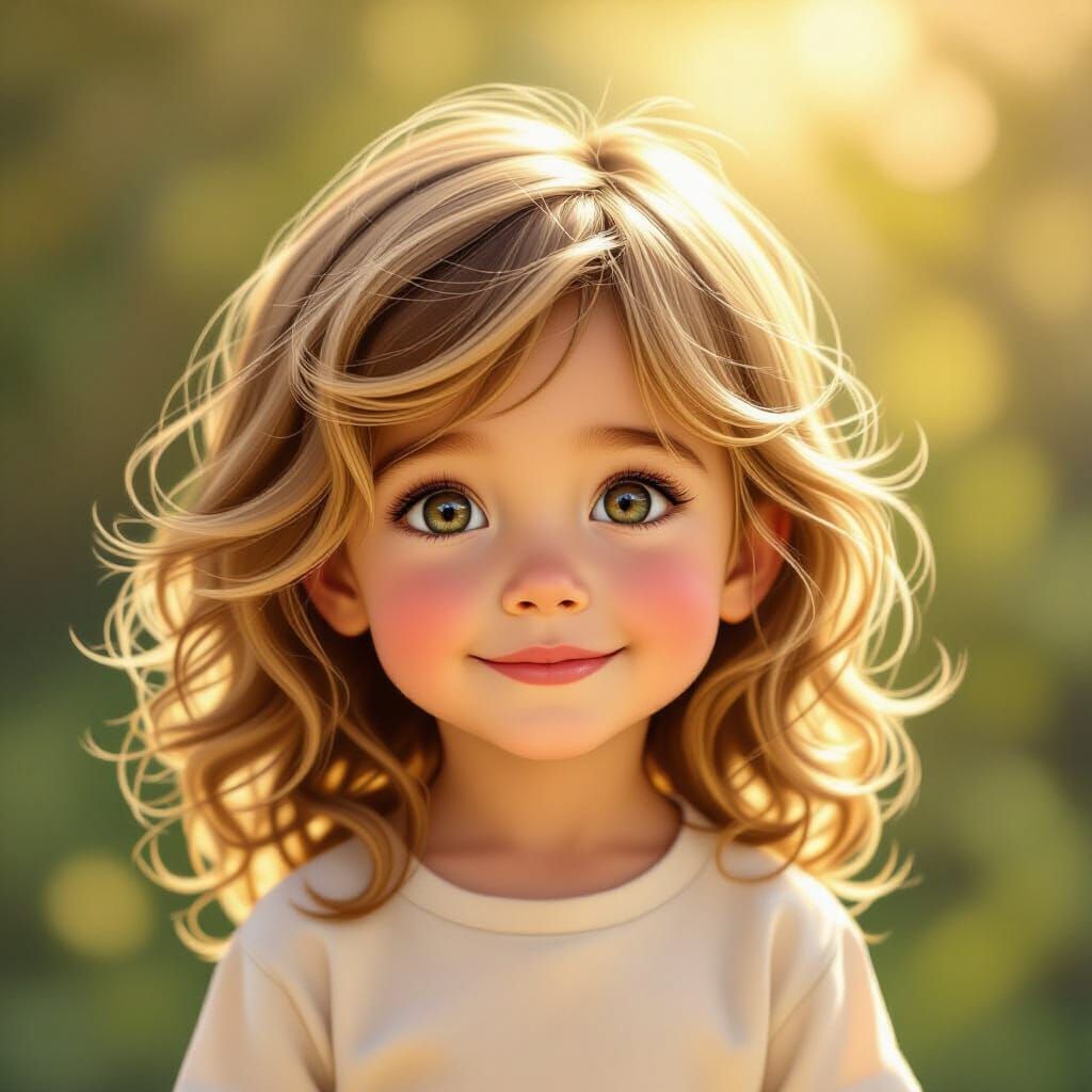 Handsome Boy with Golden Curls in Storybook Style