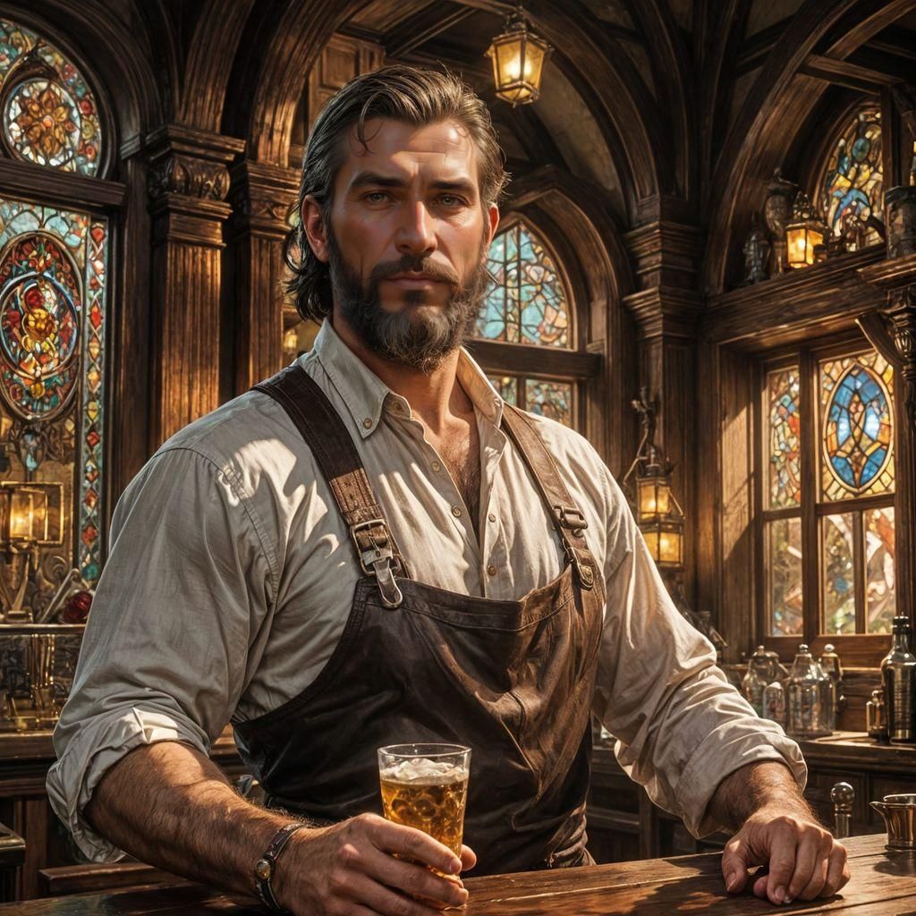 Fantasy Tavern Bartender Portrait in Digital Art Style