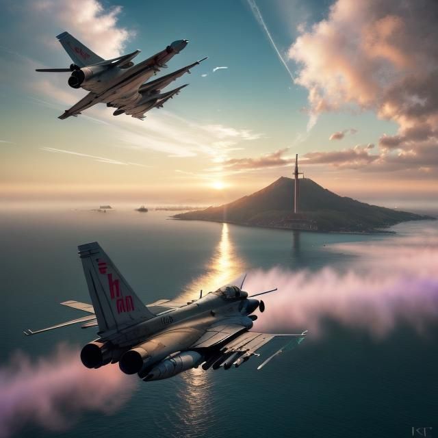 Futuristic F18 Tomcat Takes Flight at Sunset