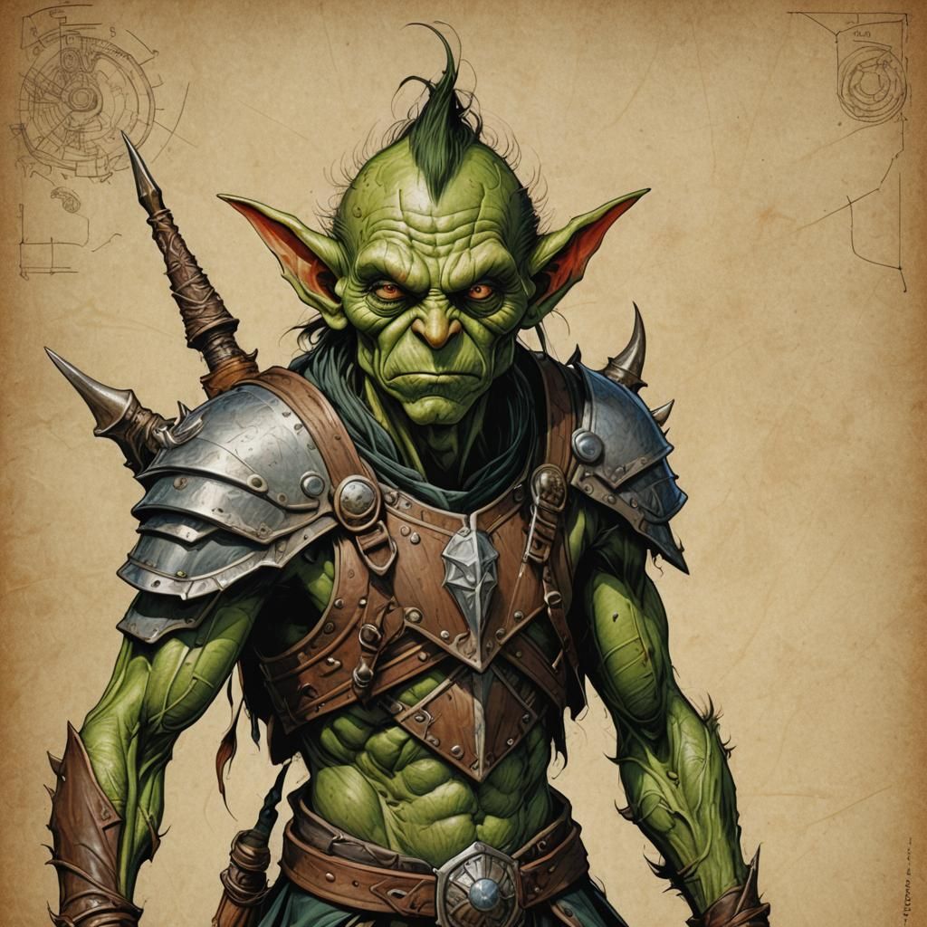 Tall Goblin Warrior Druid in Graphic Novel Style