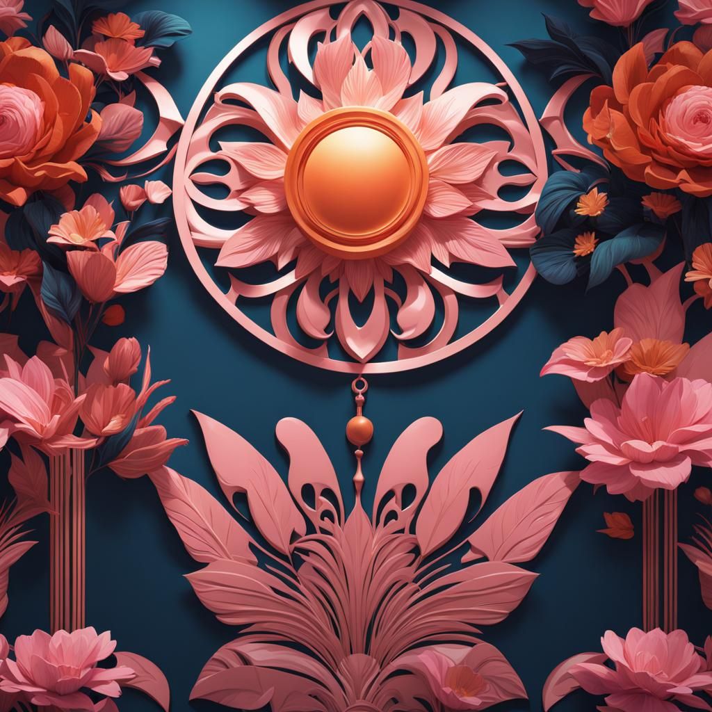 Pink, Navy, and White Wall Decor in Art Nouveau Style