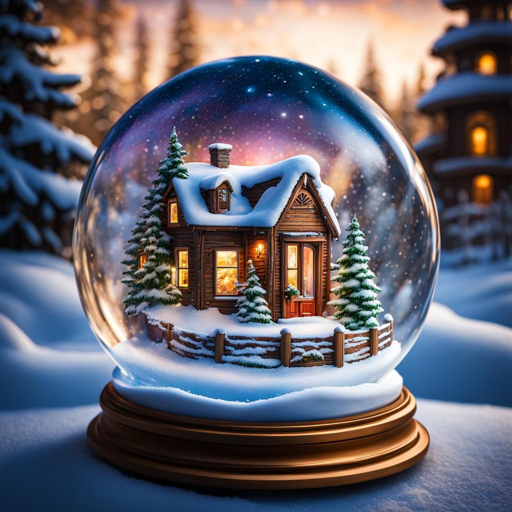 Craftsman House in Snow Globe: Hyperrealistic Digital Art