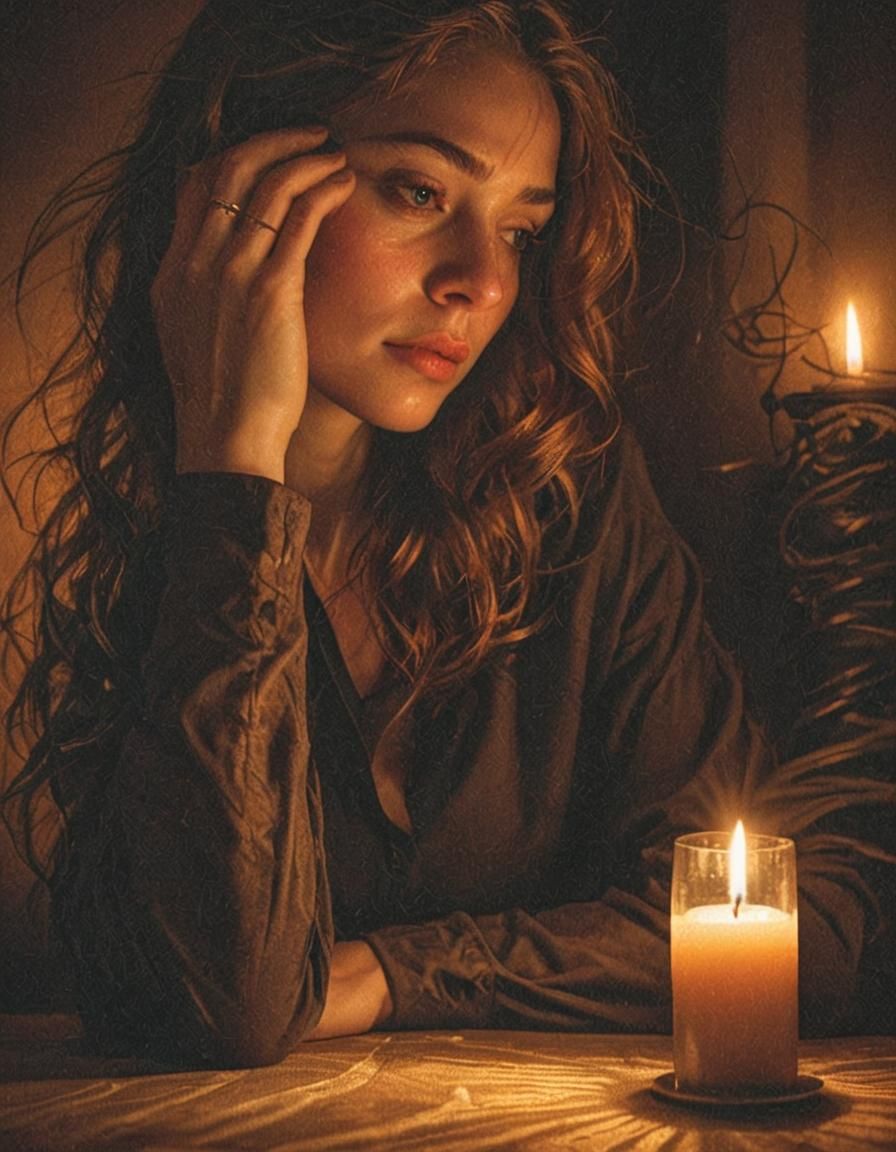 Woman in Candlelight: A Hyperrealistic Photograph