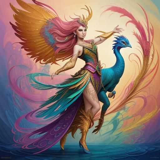 Dragon-Peacock Woman in Abstract Expressionism Style