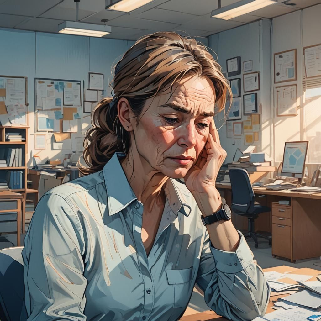 Stressed Woman in Office: Contemporary Concept Art