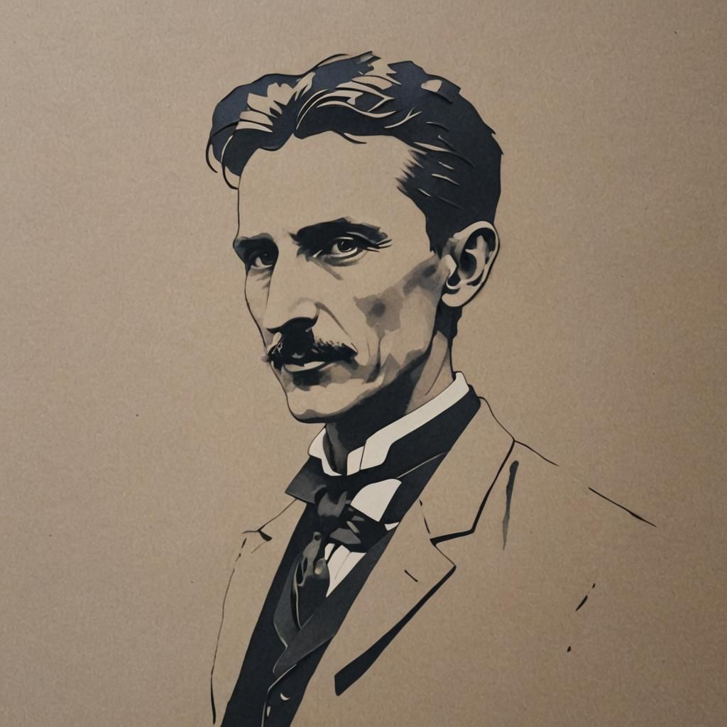 Tesla Portrait in Impressionist Silhouette Cutout Style