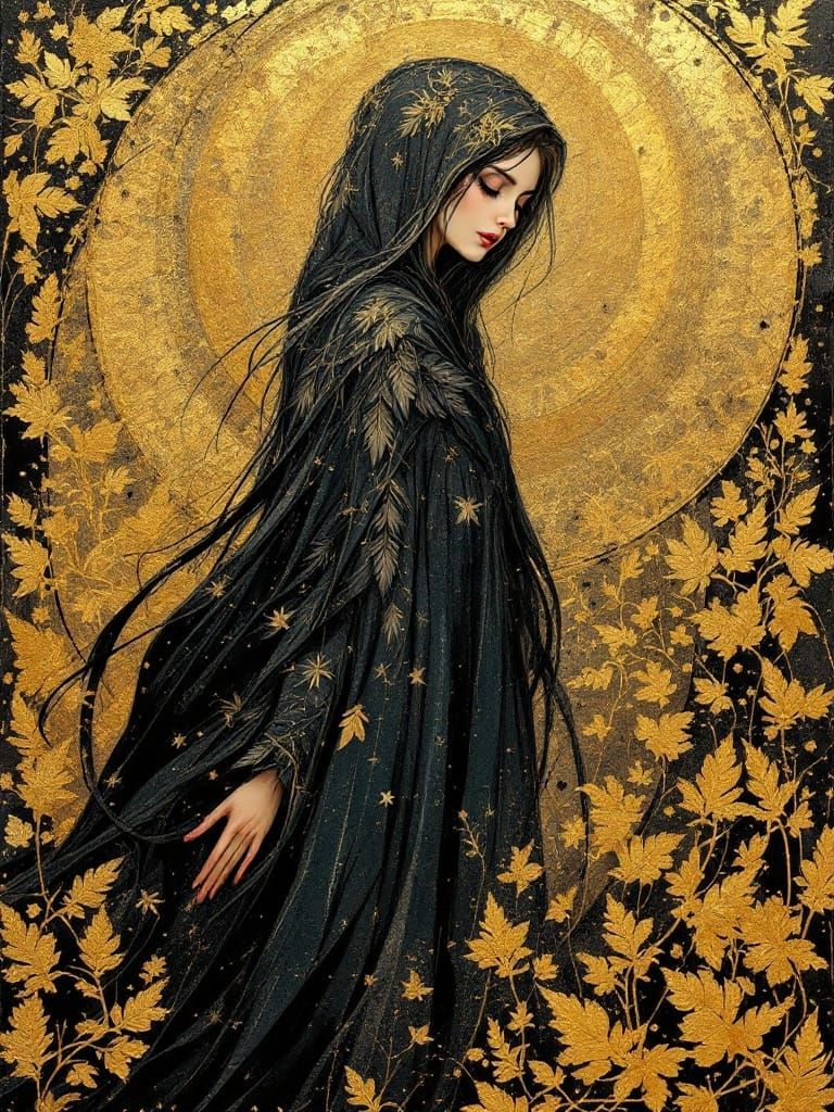 Feathered Crone Collage in Tintype Style