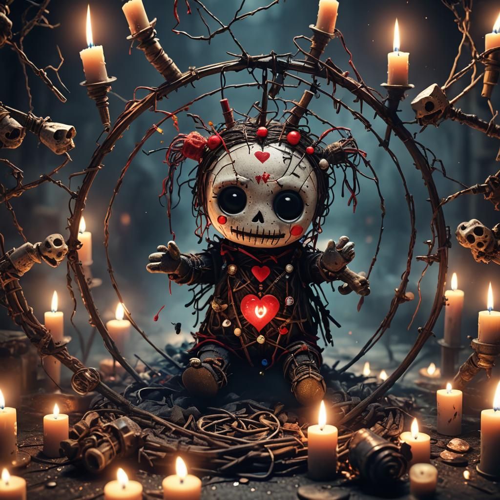 Scary Voodoo Doll with Pins and Dark Magic