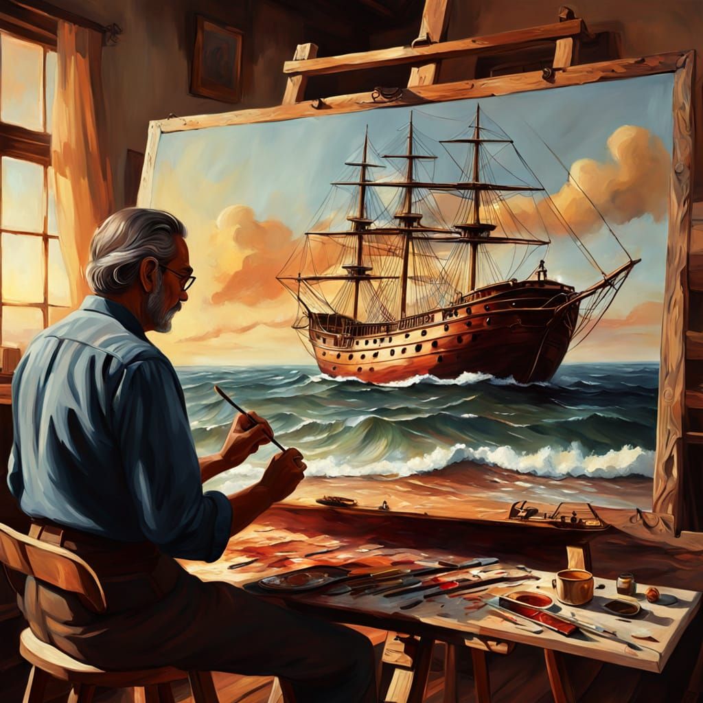 Mysterious Ship Painted in Surreal Oil Painting Style