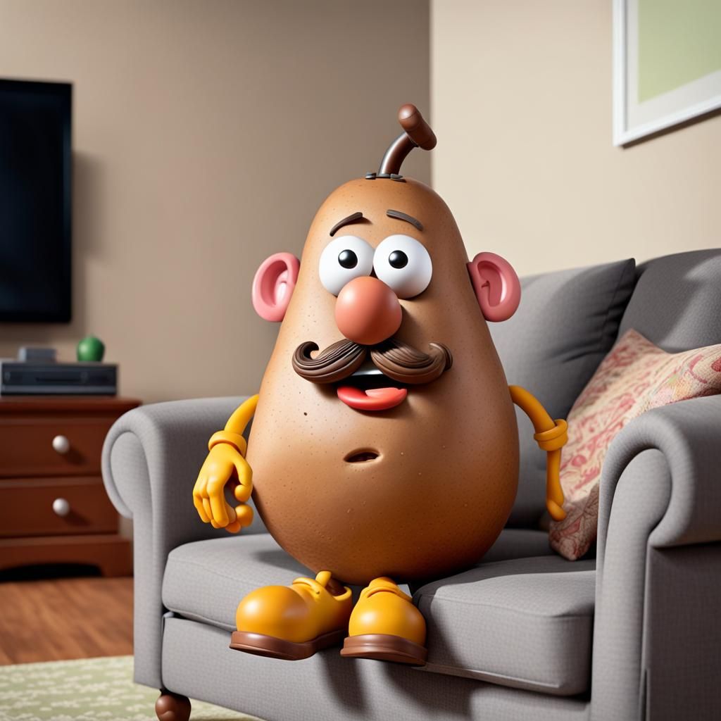 Mr. Potato Head Watches TV on Couch