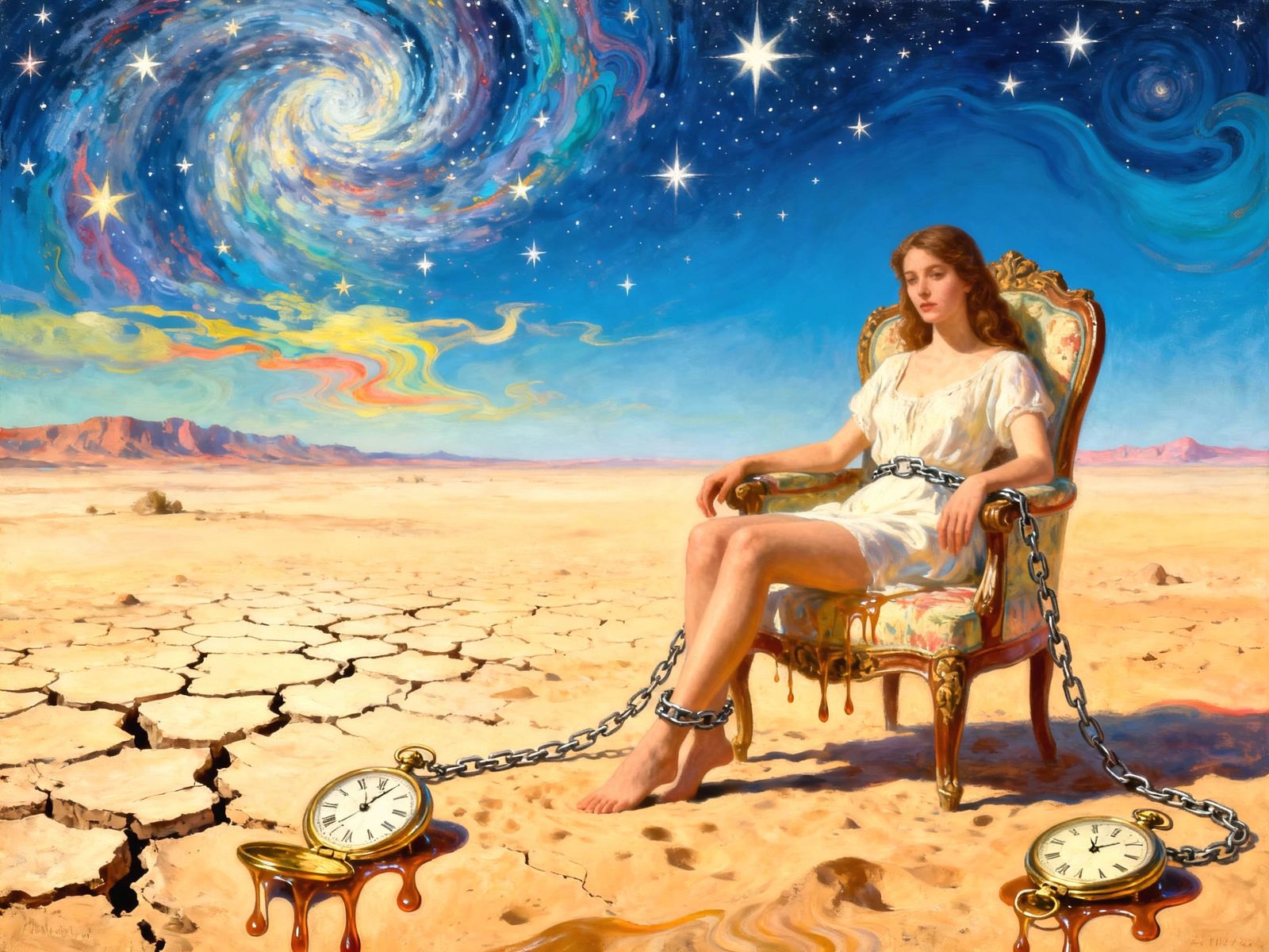 Surreal Desert Woman Chained to Melting Time