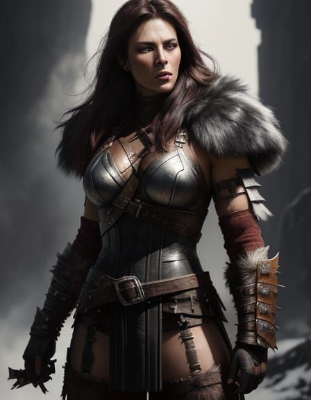 Barbarian Woman in Bloody Armor, Digital Art
