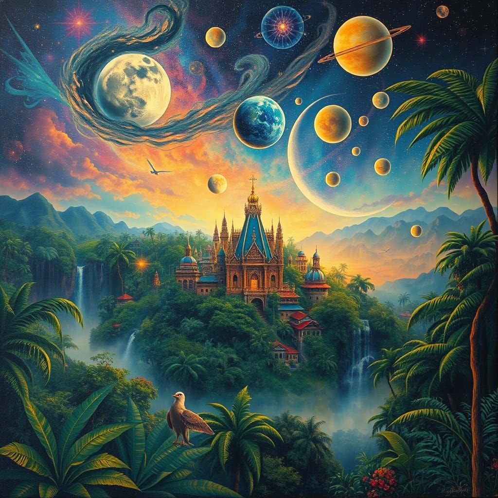Cosmic Jungle Metropolis in Vibrant Amazonian Style