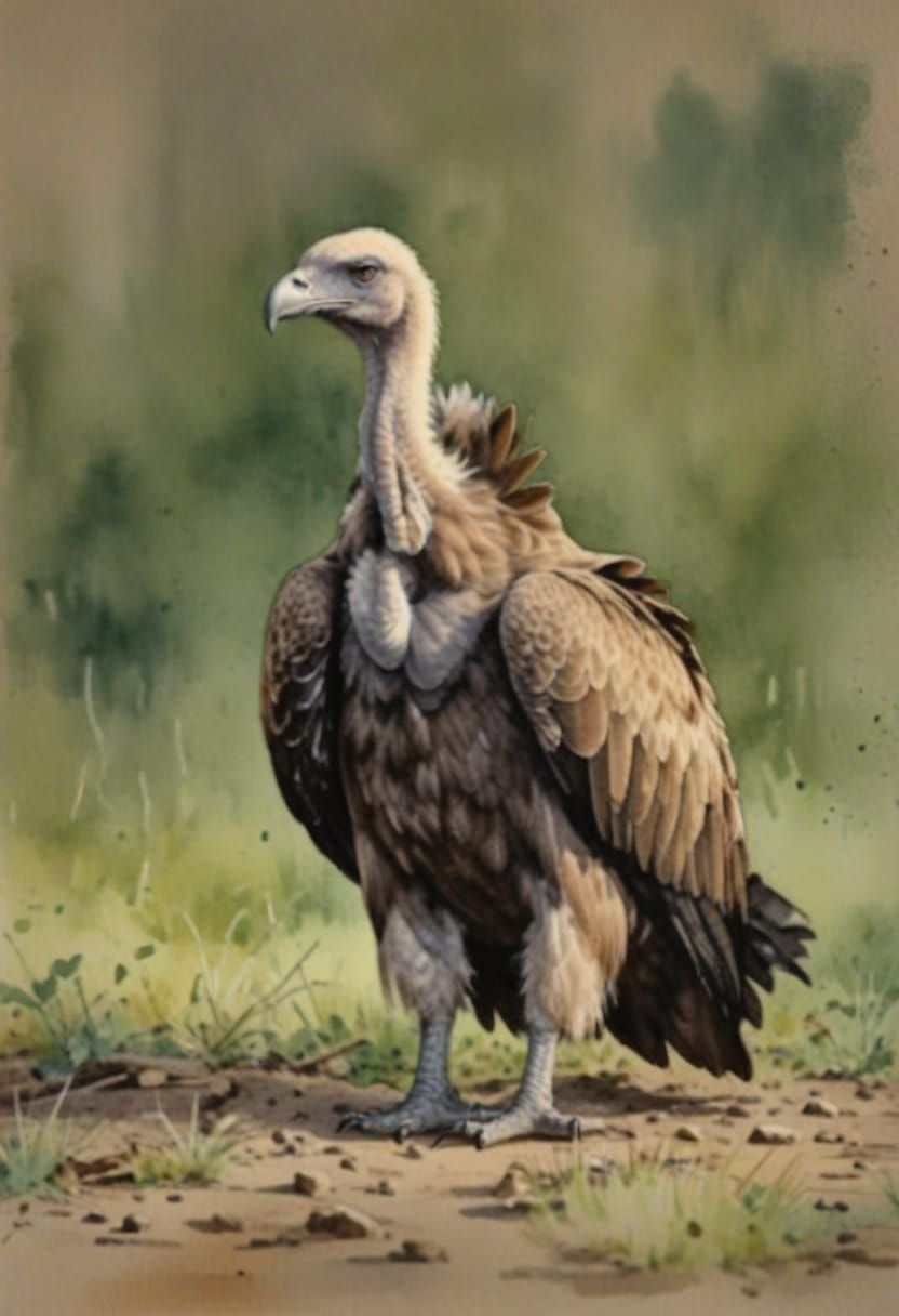 Watercolor Vulture Portrait in Vivid Detail