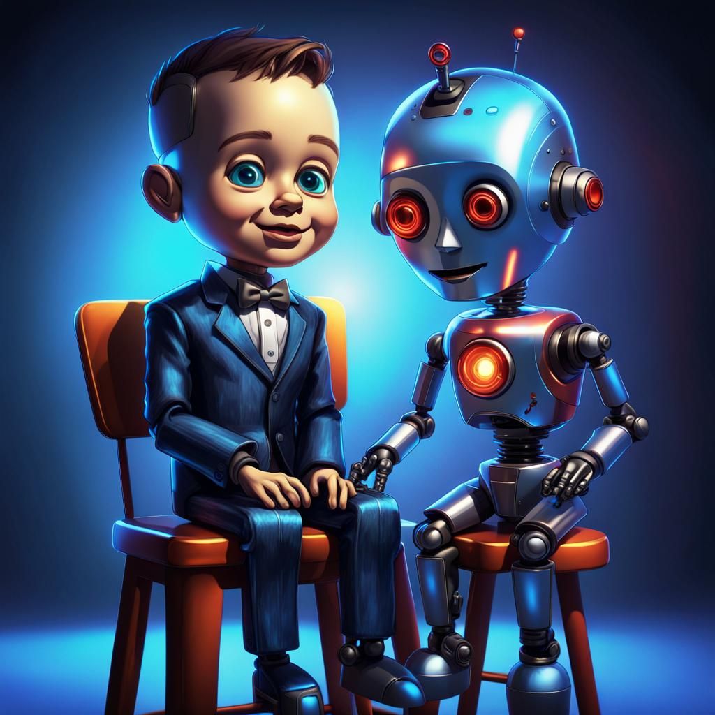 Chibi Robot with Dummy: Digital Art in Artstation Style