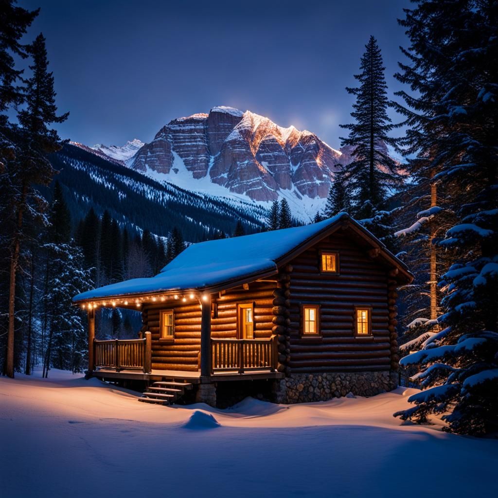 Cozy Log Cabin in Winter Wonderland