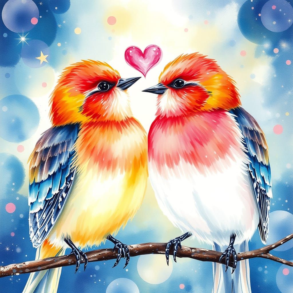 Romantic Watercolor Scene Sparkles with Sequins