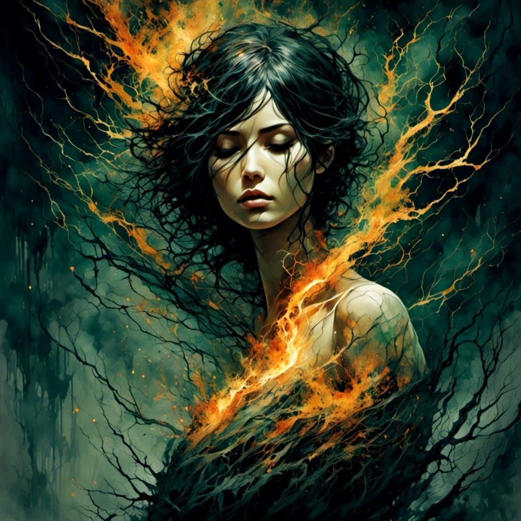 Woman in Agony with Lava Veins
