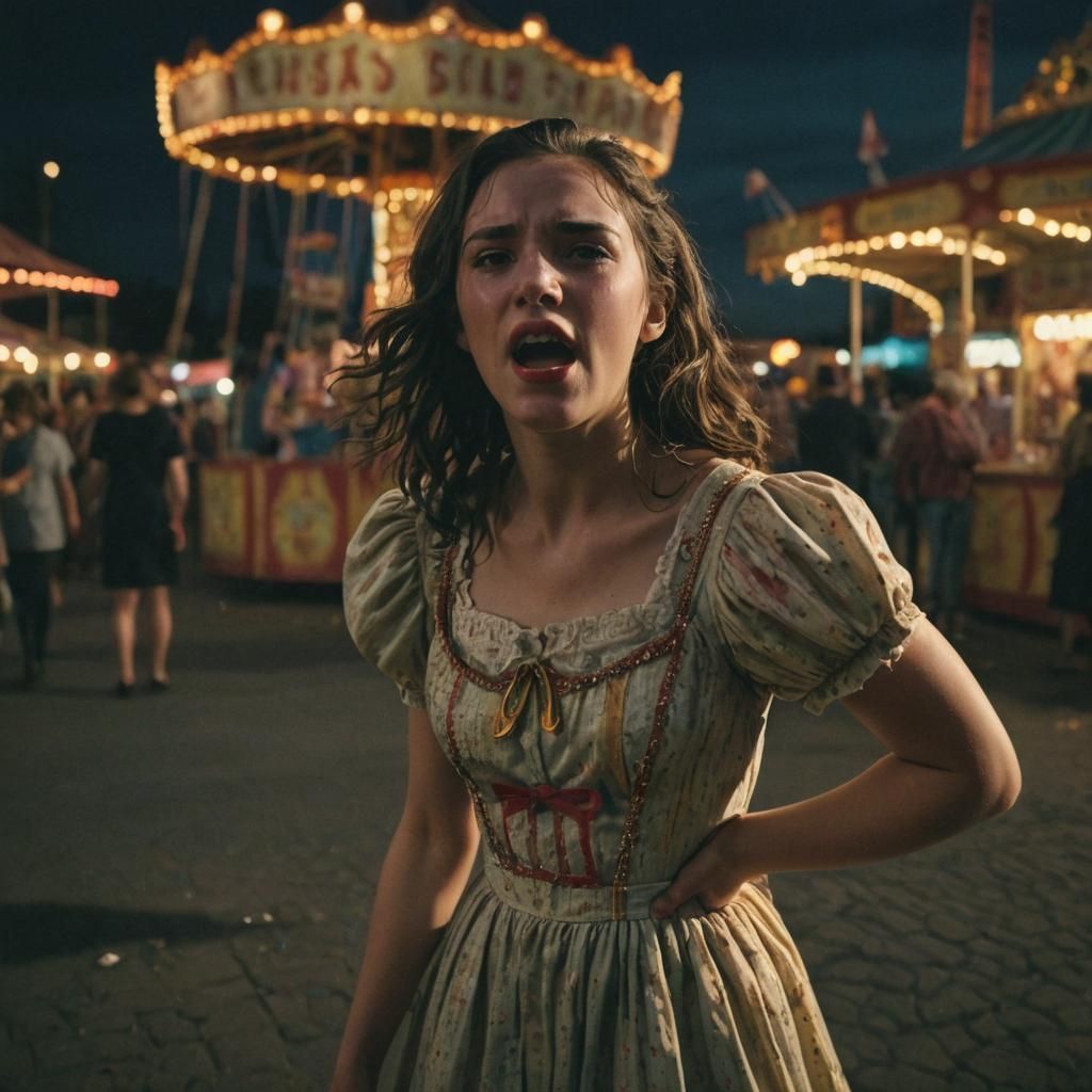 Distressed Girl Screams in Carnival, Nostalgic Aesthetic
