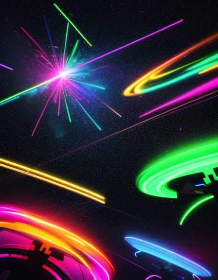 Vibrant Neon Abstract Shapes in Space