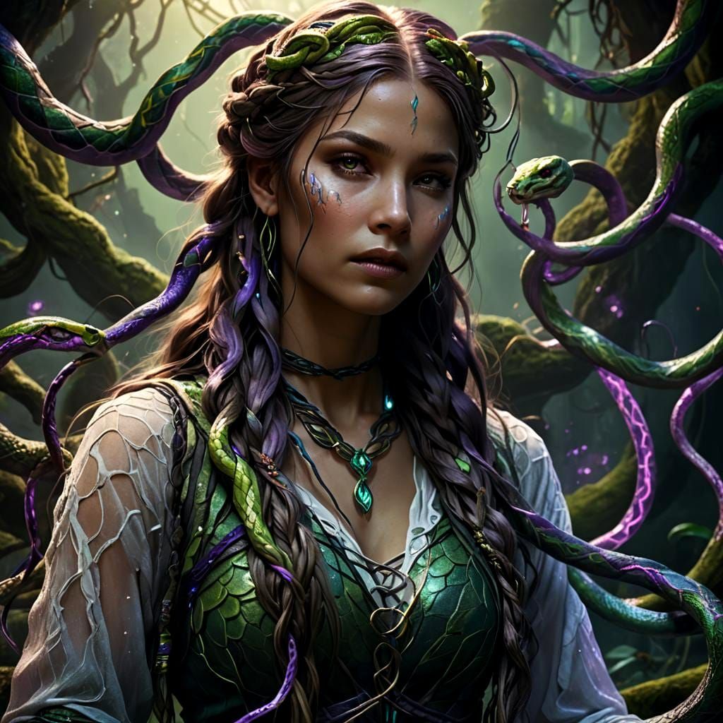Ethereal Woman with Glittering Braid, Fantasy Art
