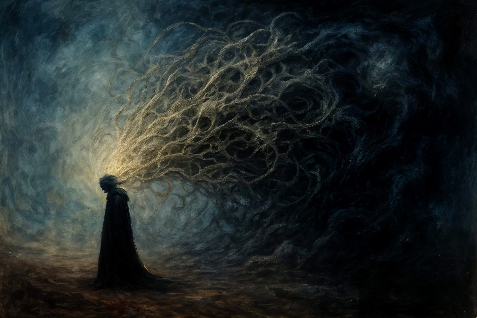 Biomorphic Structure Erupting from Solitary Figure