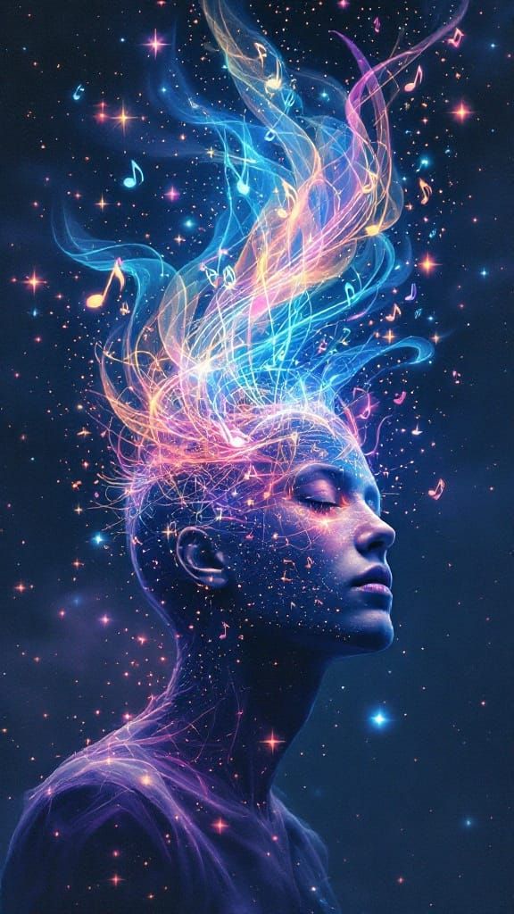 Ethereal Music Emanates from a Glowing, Mystical Head