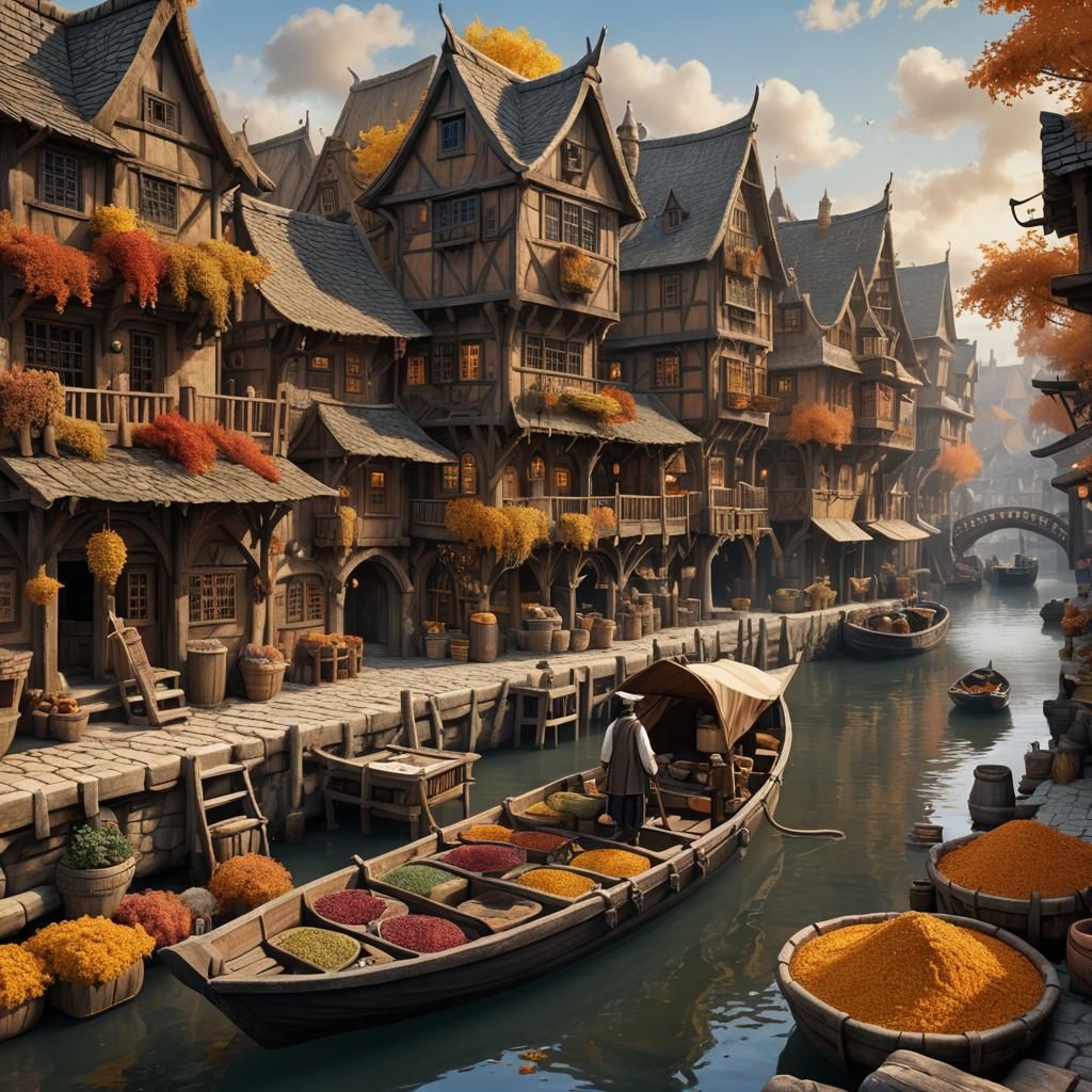 Riverside Village Docks in Autumn Hues