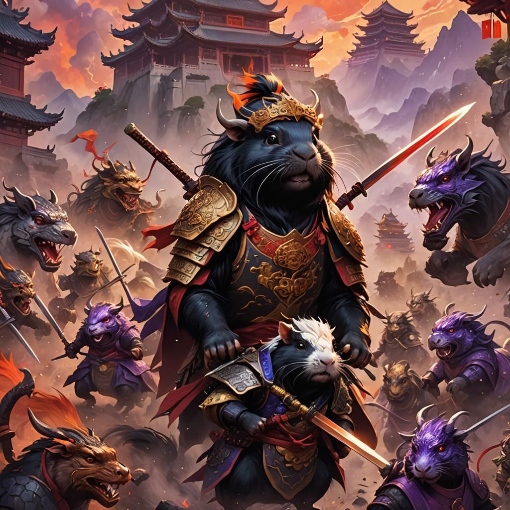 Black Guinea Pig Samurai Fighting Dragons in China