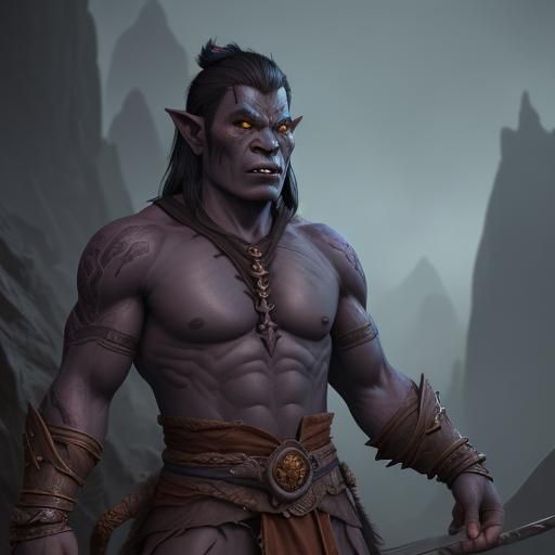 Half-Orc Male Monk in Detailed Matte Painting