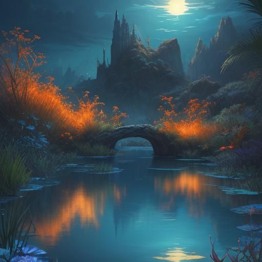 Surreal Fish Bridge with Bioluminescent Details