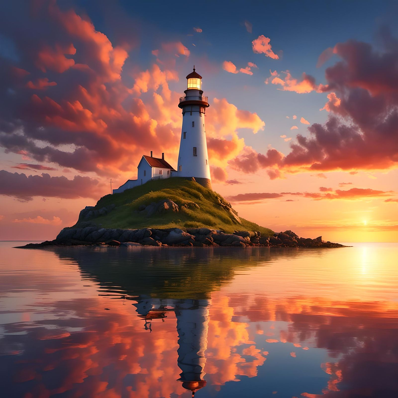 Lighthouse with epic sunset
