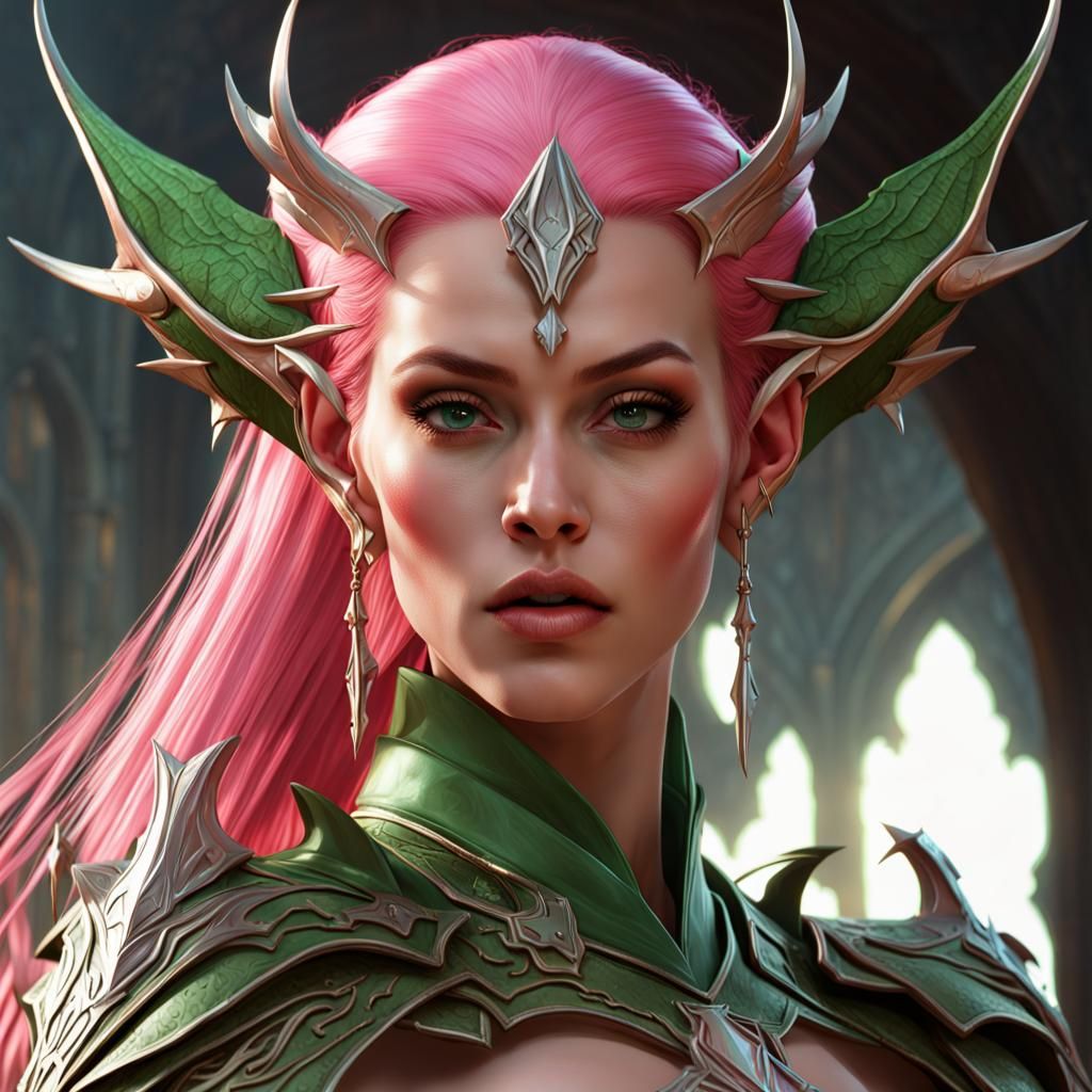 High Elf Princess with Red Dragon, Dark Fantasy Art