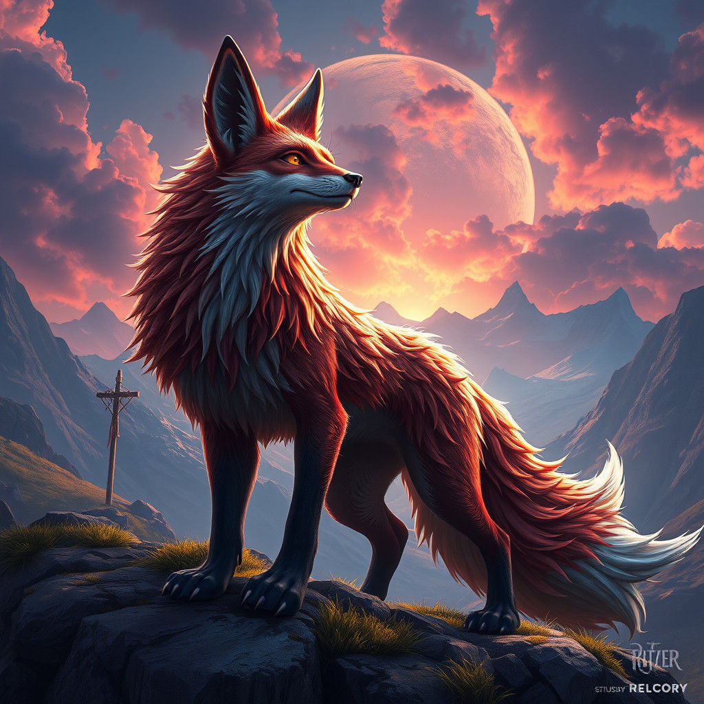 Majestic Fox Creature in Fantasy Landscape