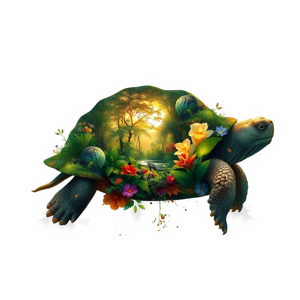 A Wise Tortoise Embodies Resilience in Vibrant Jungle Landsc...