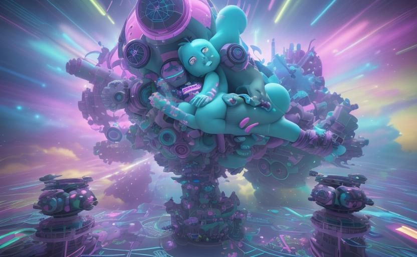 Psychedelic Cyberpunk Dance of Shapes in 3D