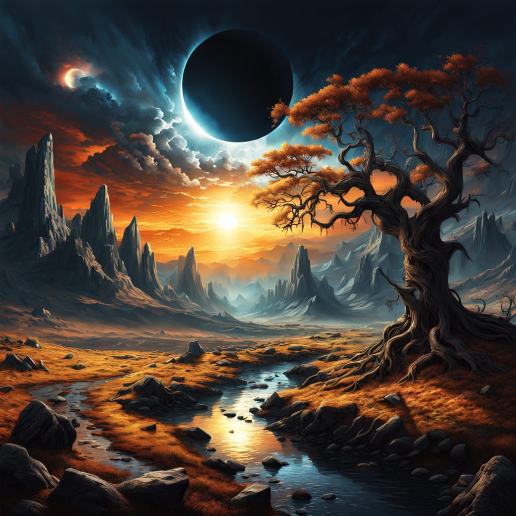 Breathtaking Solar Eclipse Landscape in Epic Digital Art